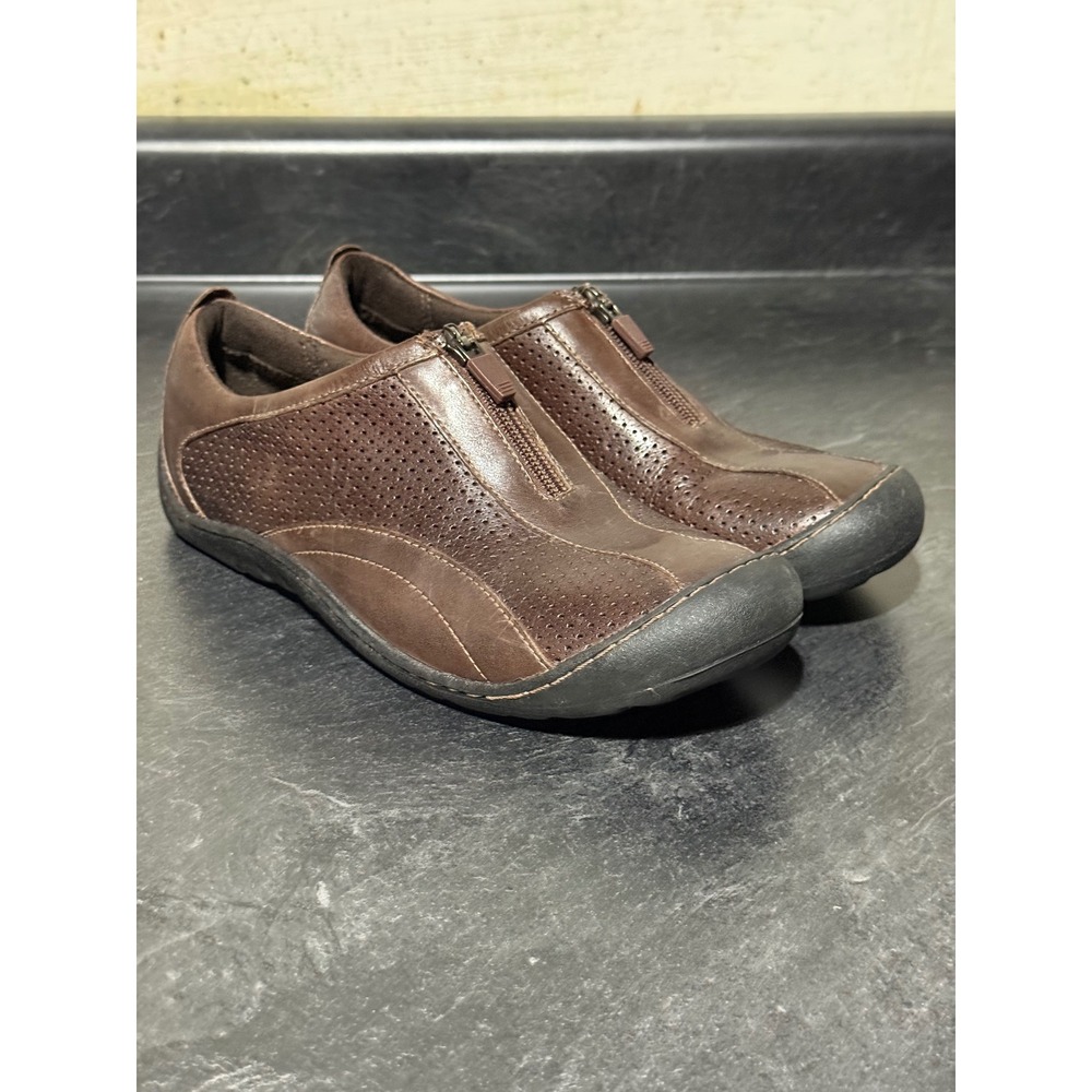 Clarks Springers Brown Leather Front Zip Loafers Womens 7.5M 79613 Casual Shoes - Picture 2 of 8
